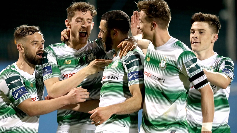 Roberto Lopes is mobbed after his goal