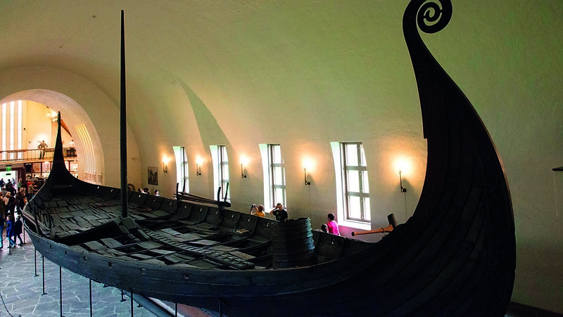 The Oseberg Ship, the archtypal Viking sea craft. The ship was buried in Vestfold, Norway in 834. Two skeletons found in it were female, one of high social status.
