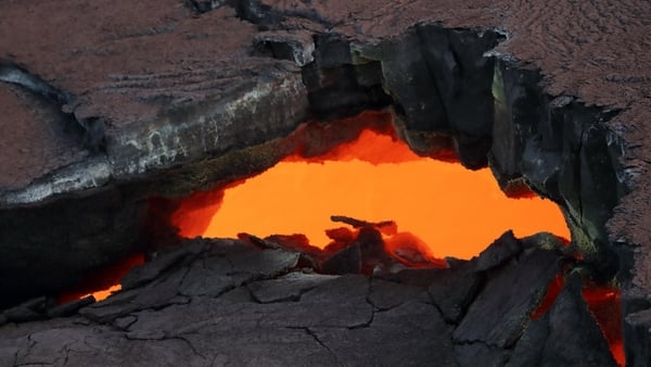 A so-called 'skylight', a crack in the surface of solidified lava, near the Pu'u 'O'o crater on the island of Hawaii