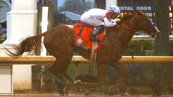 Justify ridden by jockey Mike Smith crosses the finish line to win the 144th running of the Kentucky Derby