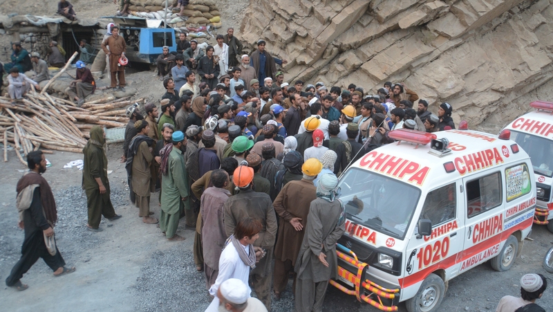 Ambulances arrive on the scene after a methane gas explosion inside a coal mine in Quetta