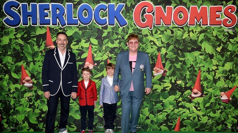 Eton and David (pictured with their two boys) hosted the Sherlock Gnomes London Family Gala in 2018