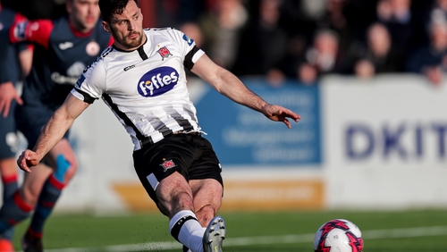 Dundalk's Patrick Hoban slots home his first-half penalty