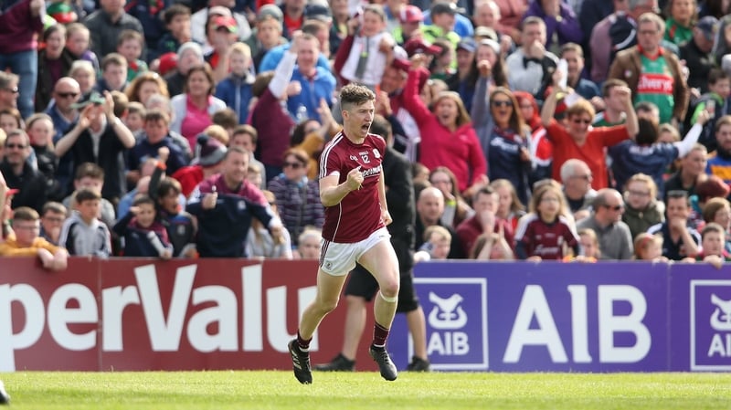 Johnny Heaney celebrates his goal against Mayo in the Connacht SFC