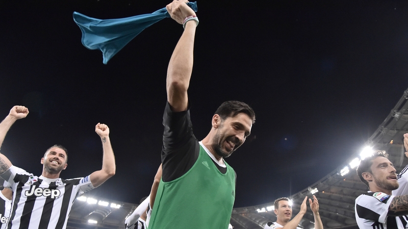 Gigi Buffon leads the celebrations for Juventus