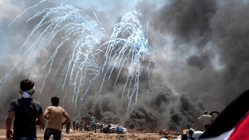 The deaths bring to 61 the total number of Palestinians killed by Israeli gunfire on Monday