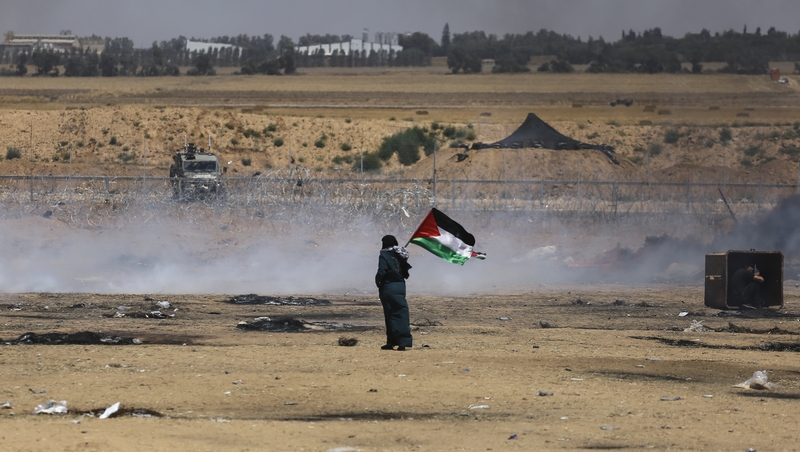 A Palestinian woman near the border in Gaza