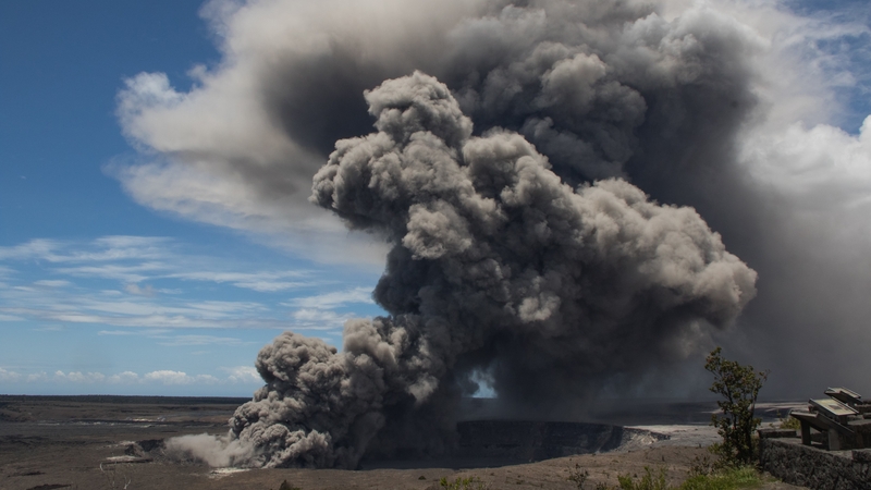 The volcano eruption spewed ash over 9,100m into the air