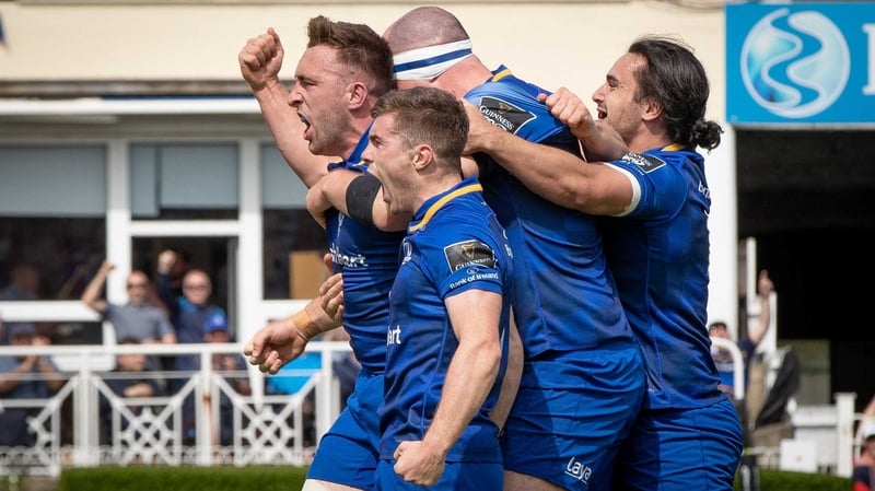 Leinster celebrate Jack Conan's try