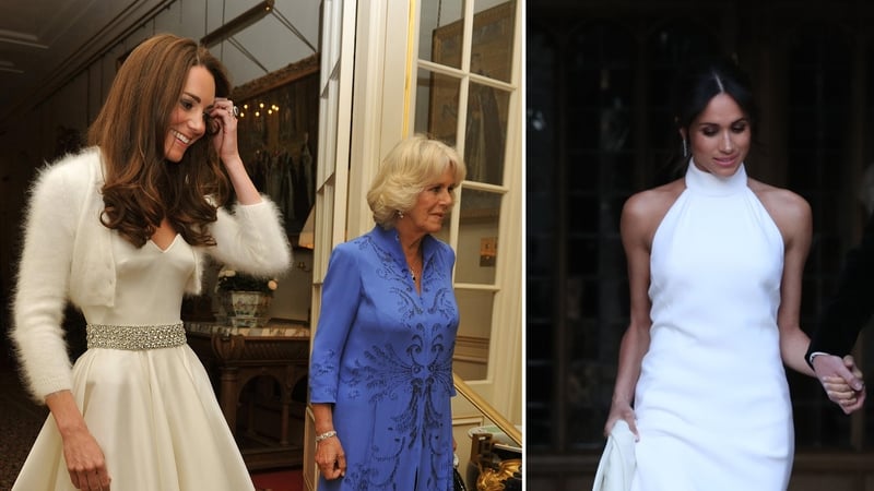 How did Meghan's evening wedding dress compare to Kate's?