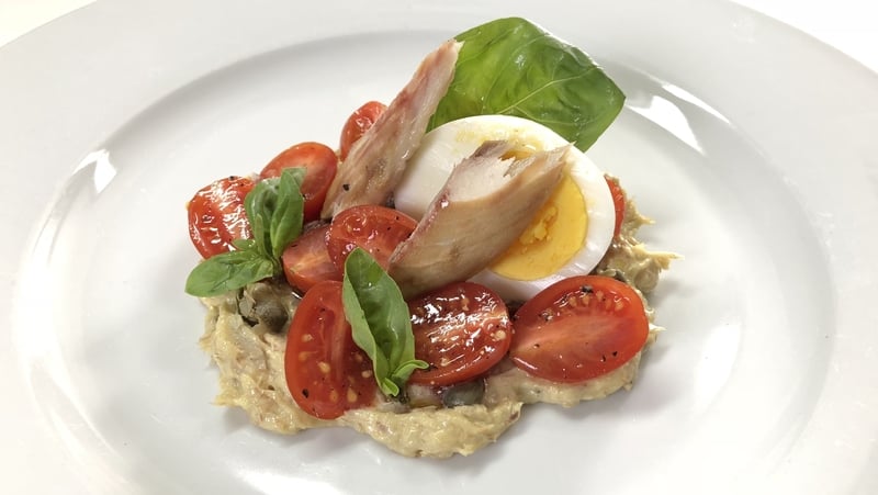 Rory's Smoked Mackerel 'Tonnato' with Heritage Tomatoes, Basil & Hen's Egg