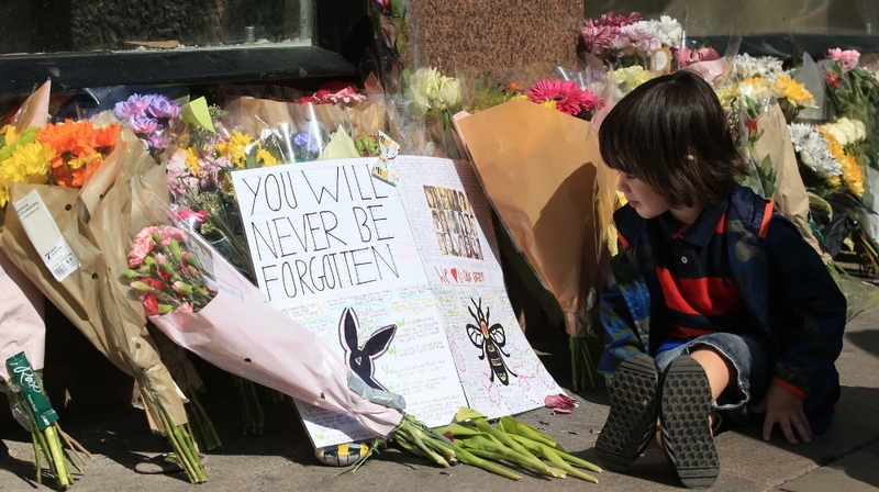 Flowers and tributes were placed near the arena