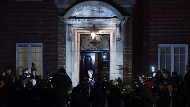 British Prime Minister Theresa May holds a press conference at Stormont House, Belfast in February 2018. Photo: Charles McQuillan/Getty Images