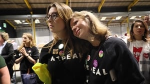 Repeal supporters at the RDS wait for the start of the count