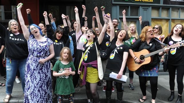 Women's choir 'Voices for Choice' sing after the referendum on abortion