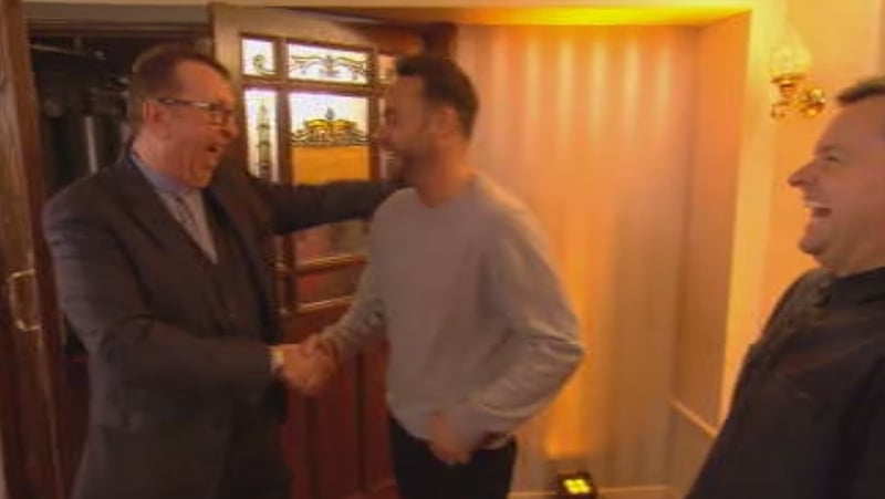 Fr Ray Kelly is congratulated by hosts Ant and Dec