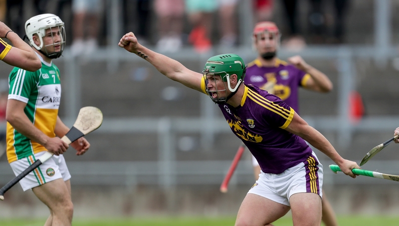 Conor McDonald celebrates scoring one of Wexford's five goals against Offaly in Tullamore