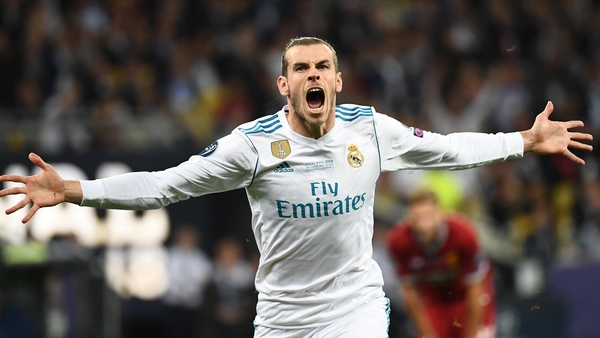 Gareth Bale celebrates his stunning goal against Liverpool in the Champions League final