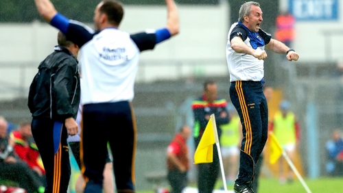 Michael Ryan (R) celebrates Noel McGrath's second-half goal