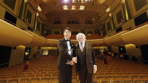 Dublin International Piano Competition winner Sae Yoon Chon with DIPC Patron Preseident Michael D Higgins.