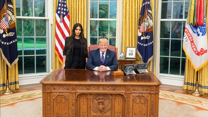 US President Donald Trump and Kim Kardashian West in the Oval Office on Wednesday Photo: President Trump, Twitter