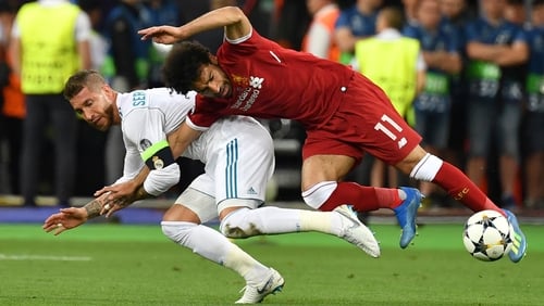 Mohamed Salah got injured as a result of this tangle with Sergio Ramos