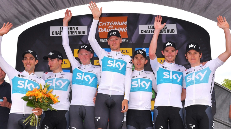 Team Sky celebrate their time trial victory
