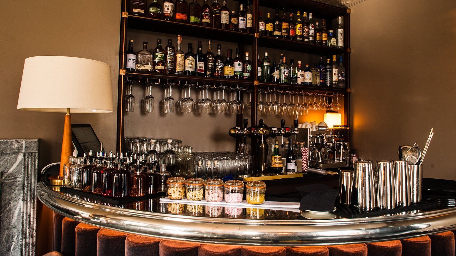 The fantastically extravagant velvet bar in The Reilly Room