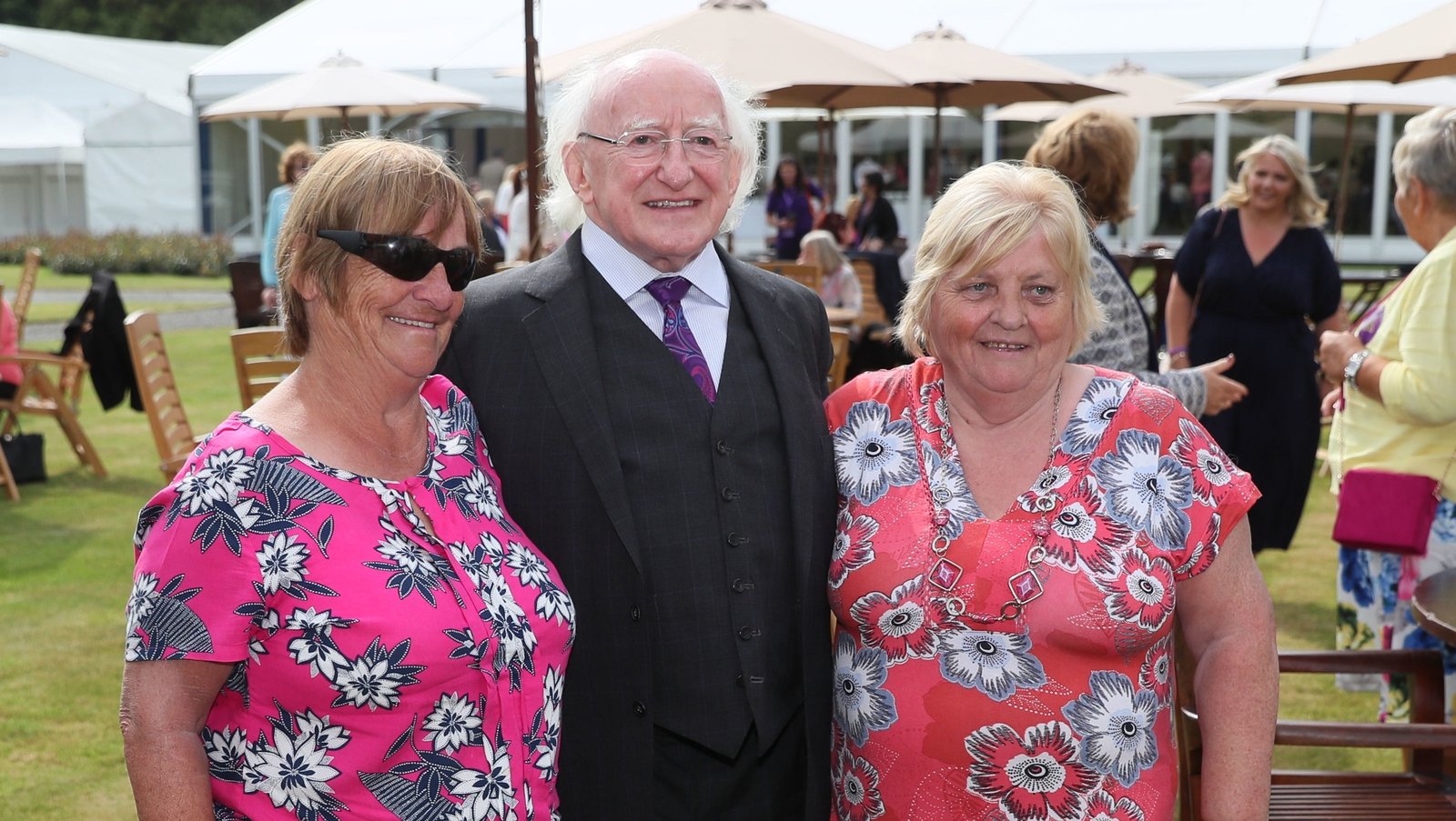 Mairead Manly (L) and her friend Roseanna Murphy with President Higgins