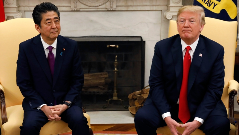 US President Donald Trump meets Japanese Prime Minister Shinzo Abe in the Oval Office of the White House today