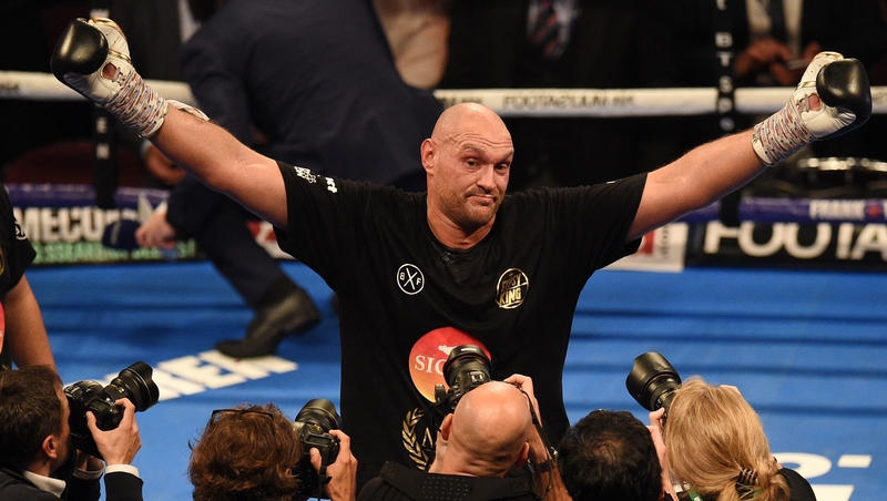 Tyson Fury takes the acclaim of the crowd after defeating Sefer Seferi at Manchester Arena.