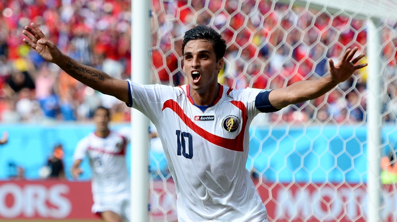 Costa Rica's Bryan Ruiz celebrates scoring his side's winner against Italy in the 2014 World Cup