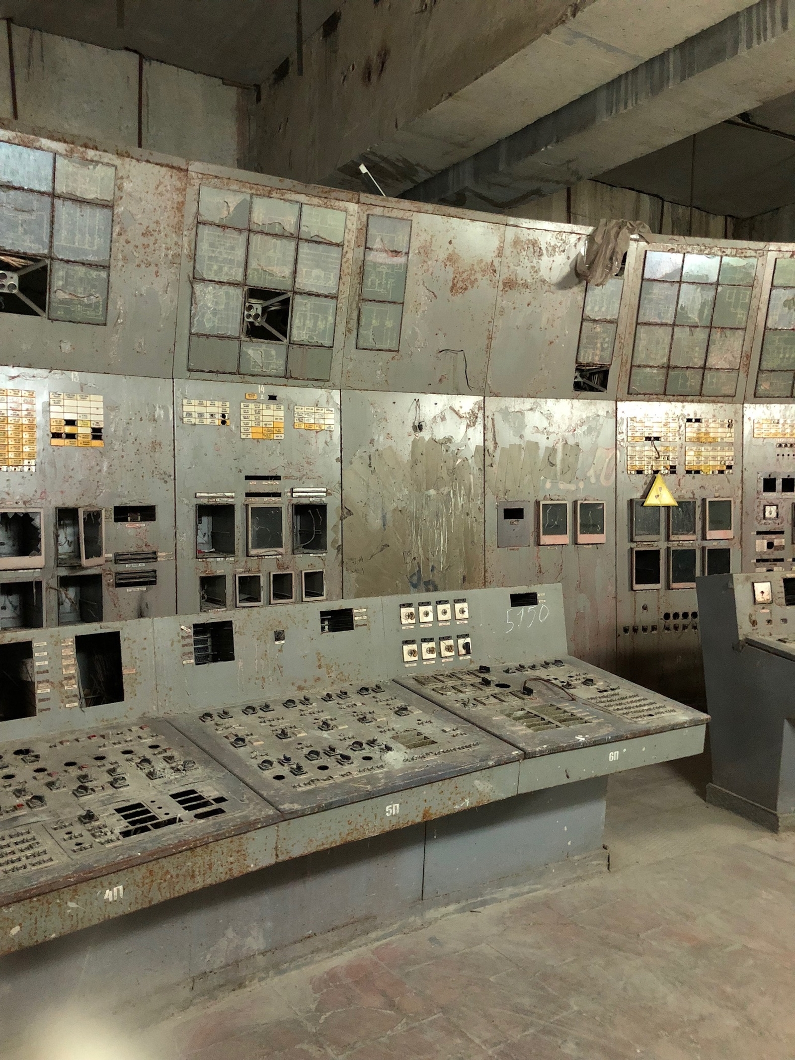 The disused control room of Reactor No.4 at the Chernobyl plant