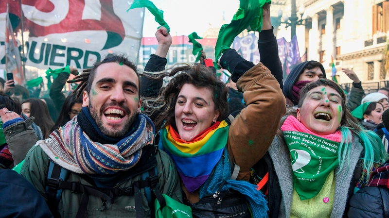 Abortion rights activists celebrated the vote outside Congress Buildings in Buenos Aires