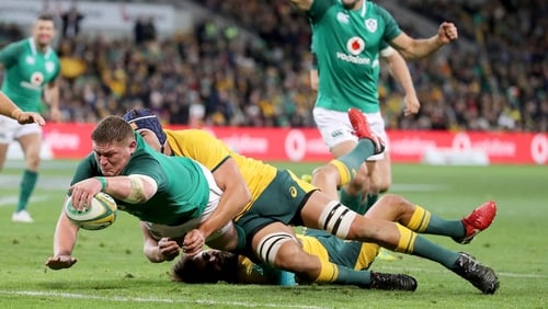 Tadhg Furlong scored Ireland's second try in their 26-21 win over Australia in Melbourne