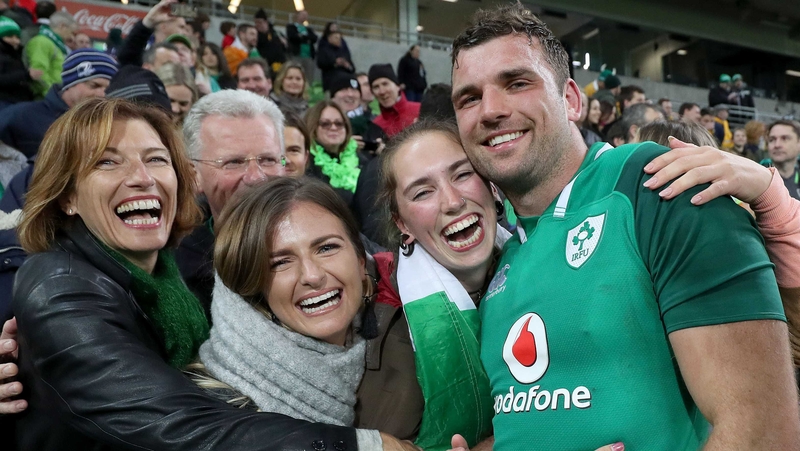 Tadhg Beirne celebrates with his family