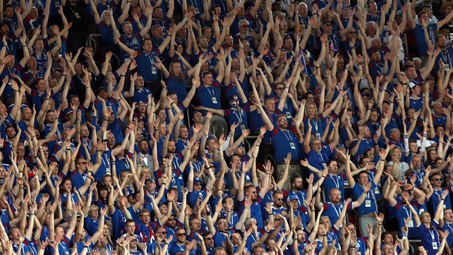 Iceland fans warm up with the Viking clap
