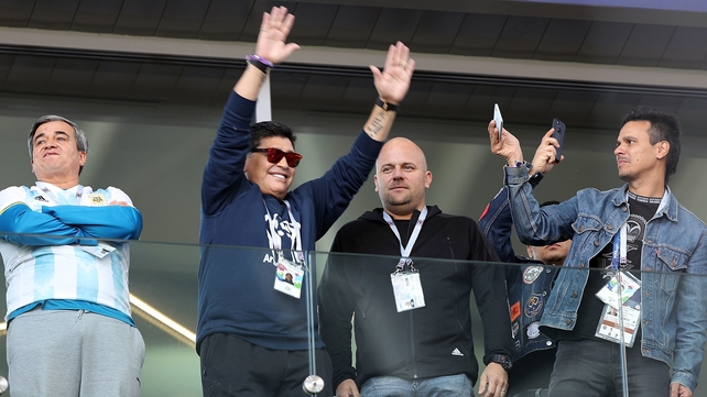 Diego Maradona looks on at the Spartak Stadium