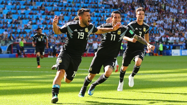 Sergio Aguero celebrates his side's opening goal in Moscow