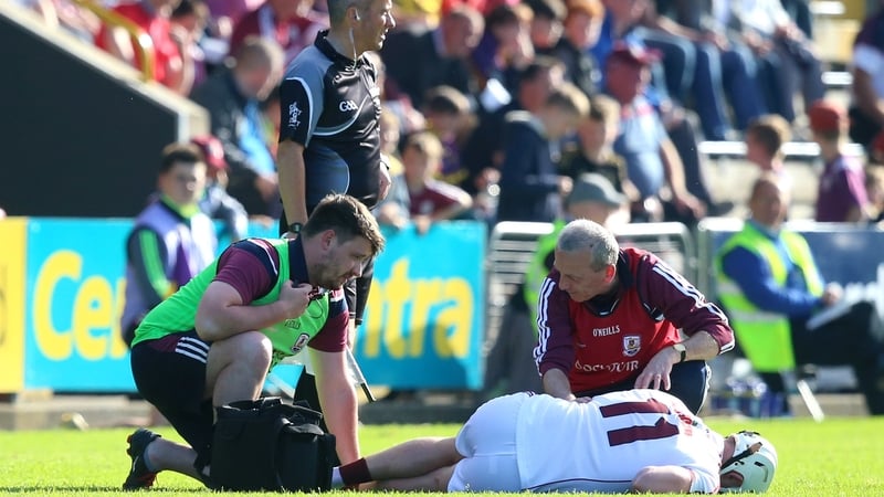 Joe Canning receives treatment on the Wexford Park pitch