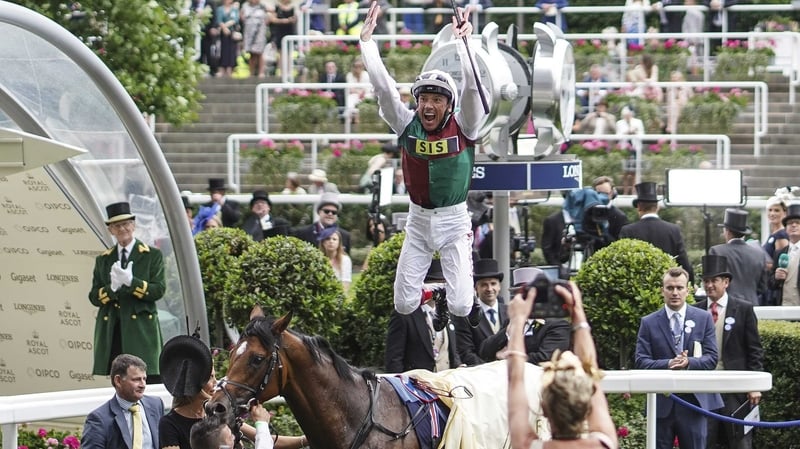 Frankie Dettori celebrates after riding Without Parole to victory in the St James's Palace Stakes