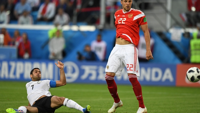 Egypt's defender Ahmed Fathi scores an own goal