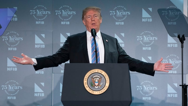 Donald Trump addresses the National Federation of Independent Businesses 75th anniversary celebration in Washington