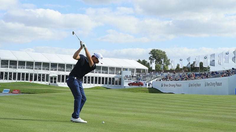 Sebastien Gros plays his second shot on the 18th