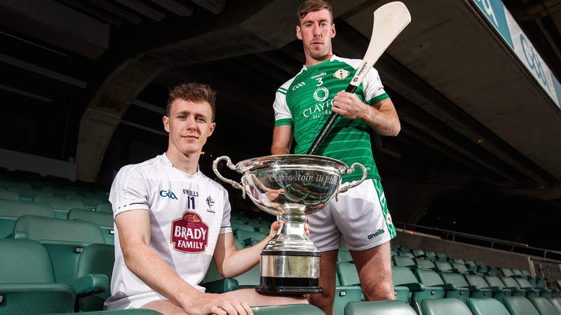 Kildare's Brian Byrne and Brian Regan of London with the Christy Ring Cup