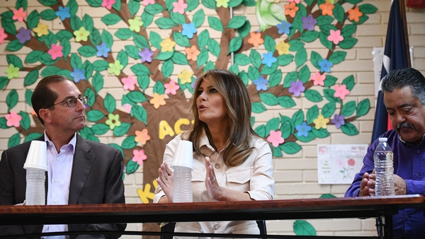 Melania Trump participates in a discussion with doctors and social workers
