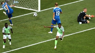 Ahmed Musa of Nigeria (r) has put his side in front