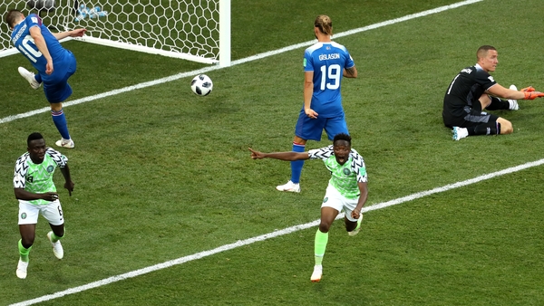 Ahmed Musa of Nigeria (r) has put his side in front