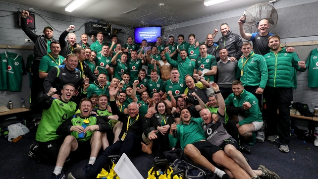 Ireland players celebrate in the changing room