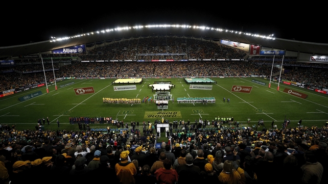 The teams line out at the start of game